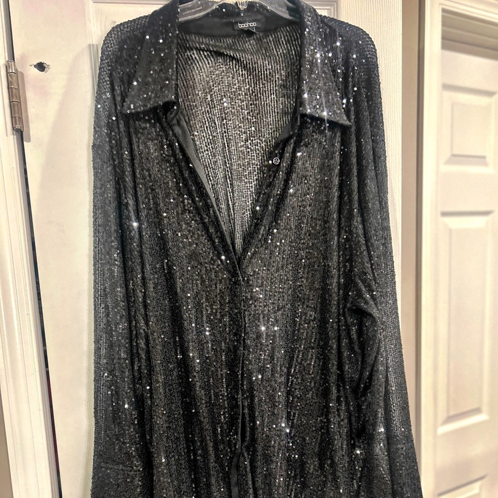 Boohoo Glittering Black Sequin Shirt